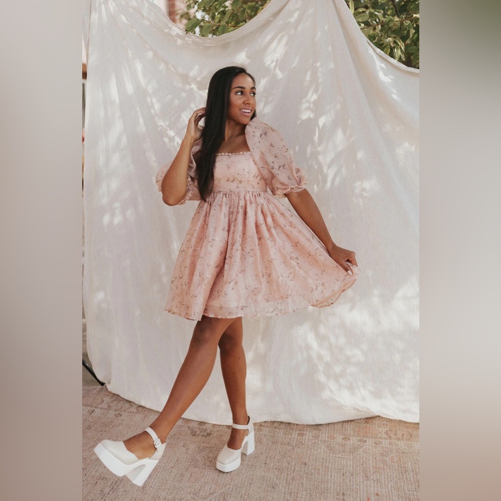 Puff Sleeve Babydoll Blush Pink Dress - Size Medium